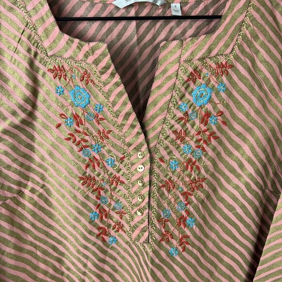Soft Surroundings Multicolor Stripe Floral Embroidered Salerno Tunic Dress Small - Picture 4 of 6